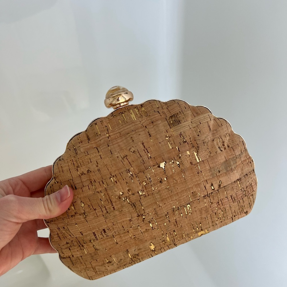 Cork Clamshell Clutch with Gold Accents - Picture 4 of 4